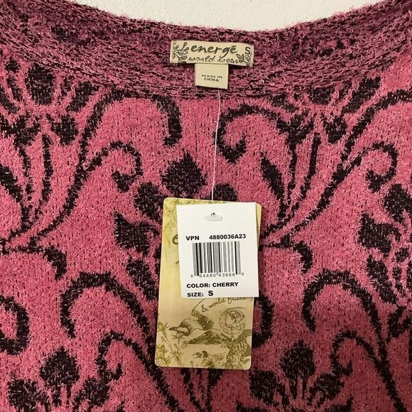 NWT Energe Pink and Black Paisley Boho Chic Oversized Whimsigoth Sweater Small - Picture 4 of 10